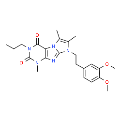 ChemSpider 2D Image | 8-[2-(3,4-Dimethoxyphenyl)ethyl]-1,6,7-trimethyl-3-propyl-1H-imidazo[2,1-f]purine-2,4(3H,8H)-dione | C23H29N5O4