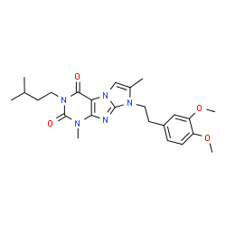 ChemSpider 2D Image | 8-[2-(3,4-Dimethoxyphenyl)ethyl]-1,7-dimethyl-3-(3-methylbutyl)-1H-imidazo[2,1-f]purine-2,4(3H,8H)-dione | C24H31N5O4
