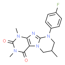 ChemSpider 2D Image | 9-(4-Fluorophenyl)-1,3,7-trimethyl-6,7,8,9-tetrahydropyrimido[2,1-f]purine-2,4(1H,3H)-dione | C17H18FN5O2