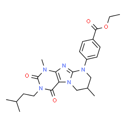 ChemSpider 2D Image | Ethyl 4-[1,7-dimethyl-3-(3-methylbutyl)-2,4-dioxo-1,2,3,4,7,8-hexahydropyrimido[2,1-f]purin-9(6H)-yl]benzoate | C24H31N5O4