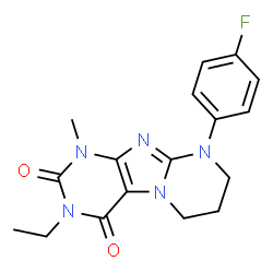 ChemSpider 2D Image | 3-Ethyl-9-(4-fluorophenyl)-1-methyl-6,7,8,9-tetrahydropyrimido[2,1-f]purine-2,4(1H,3H)-dione | C17H18FN5O2