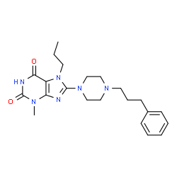 ChemSpider 2D Image | 3-Methyl-8-[4-(3-phenylpropyl)-1-piperazinyl]-7-propyl-3,7-dihydro-1H-purine-2,6-dione | C22H30N6O2