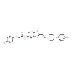 ChemSpider 2D Image | 2-(4-Chlorophenoxy)-N-(1-methyl-2-{2-[4-(4-methylphenyl)-1-piperazinyl]ethyl}-1H-benzimidazol-5-yl)acetamide | C29H32ClN5O2