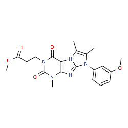 ChemSpider 2D Image | Methyl 3-[8-(3-methoxyphenyl)-1,6,7-trimethyl-2,4-dioxo-1,2,4,8-tetrahydro-3H-imidazo[2,1-f]purin-3-yl]propanoate | C21H23N5O5