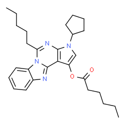 ChemSpider 2D Image | 3-Cyclopentyl-5-pentyl-3H-pyrrolo[2',3':4,5]pyrimido[1,6-a]benzimidazol-1-yl hexanoate | C28H36N4O2