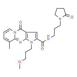 ChemSpider 2D Image | 1-(3-Methoxypropyl)-9-methyl-4-oxo-N-[3-(2-oxo-1-pyrrolidinyl)propyl]-1,4-dihydropyrido[1,2-a]pyrrolo[2,3-d]pyrimidine-2-carboxamide | C23H29N5O4