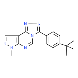 ChemSpider 2D Image | 7-Methyl-3-[4-(2-methyl-2-propanyl)phenyl]-7H-pyrazolo[4,3-e][1,2,4]triazolo[4,3-c]pyrimidine | C17H18N6