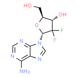 ChemSpider 2D Image | 9-(2-Deoxy-2,2-difluoro-alpha-L-erythro-pentofuranosyl)-9H-purin-6-amine | C10H11F2N5O3