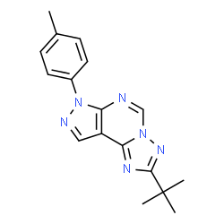 ChemSpider 2D Image | 7-(4-Methylphenyl)-2-(2-methyl-2-propanyl)-7H-pyrazolo[4,3-e][1,2,4]triazolo[1,5-c]pyrimidine | C17H18N6