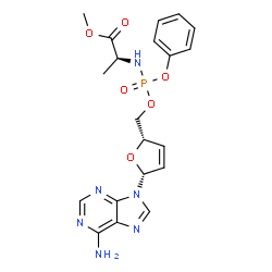ChemSpider 2D Image | Methyl N-[{[(2S,5R)-5-(6-amino-9H-purin-9-yl)-2,5-dihydro-2-furanyl]methoxy}(phenoxy)phosphoryl]-L-alaninate | C20H23N6O6P