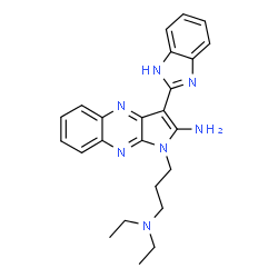 ChemSpider 2D Image | 3-(1H-Benzimidazol-2-yl)-1-[3-(diethylamino)propyl]-1H-pyrrolo[2,3-b]quinoxalin-2-amine | C24H27N7