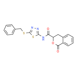 ChemSpider 2D Image | N-[5-(Benzylsulfanyl)-1,3,4-thiadiazol-2-yl]-1-oxo-3,4-dihydro-1H-isochromene-3-carboxamide | C19H15N3O3S2