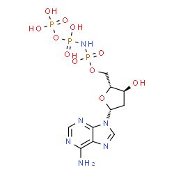 ChemSpider 2D Image | 2'-Deoxy-5'-O-(hydroxy{[hydroxy(phosphonooxy)phosphoryl]amino}phosphoryl)adenosine | C10H17N6O11P3