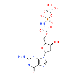 ChemSpider 2D Image | 2'-Deoxy-5'-O-(hydroxy{[hydroxy(phosphonooxy)phosphoryl]amino}phosphoryl)guanosine | C10H17N6O12P3