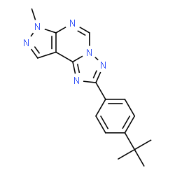 ChemSpider 2D Image | 7-Methyl-2-[4-(2-methyl-2-propanyl)phenyl]-7H-pyrazolo[4,3-e][1,2,4]triazolo[1,5-c]pyrimidine | C17H18N6