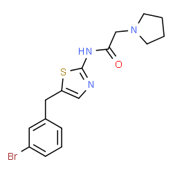 ChemSpider 2D Image | N-[5-(3-Bromobenzyl)-1,3-thiazol-2-yl]-2-(1-pyrrolidinyl)acetamide | C16H18BrN3OS