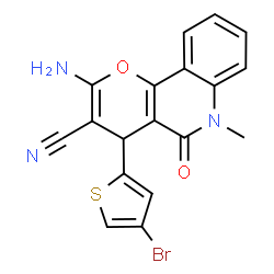 ChemSpider 2D Image | 2-Amino-4-(4-bromo-2-thienyl)-6-methyl-5-oxo-5,6-dihydro-4H-pyrano[3,2-c]quinoline-3-carbonitrile | C18H12BrN3O2S
