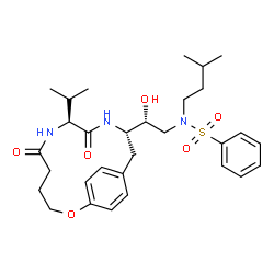 ChemSpider 2D Image | N-{(2R)-2-Hydroxy-2-[(8S,11S)-8-isopropyl-6,9-dioxo-2-oxa-7,10-diazabicyclo[11.2.2]heptadeca-1(15),13,16-trien-11-yl]ethyl}-N-(3-methylbutyl)benzenesulfonamide | C30H43N3O6S