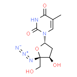 ChemSpider 2D Image | 1-[(2S,4R,5S)-5-Azido-4-hydroxy-5-(hydroxymethyl)tetrahydro-2-furanyl]-5-methyl-2,4(1H,3H)-pyrimidinedione | C10H13N5O5
