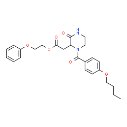 ChemSpider 2D Image | 2-Phenoxyethyl [1-(4-butoxybenzoyl)-3-oxo-2-piperazinyl]acetate | C25H30N2O6
