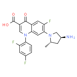ChemSpider 2D Image | 7-[(2S,4S)-4-Amino-2-methyl-1-pyrrolidinyl]-1-(2,4-difluorophenyl)-6-fluoro-4-oxo-1,4-dihydro-3-quinolinecarboxylic acid | C21H18F3N3O3