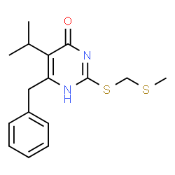 ChemSpider 2D Image | 5-isopropyl-2-((methylthiomethyl)thio)-6-(benzyl)pyrimidin-4(1H)-one | C16H20N2OS2