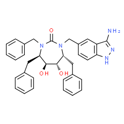 ChemSpider 2D Image | (4R,5S,6S,7R)-1-[(3-Amino-1H-indazol-5-yl)methyl]-3,4,7-tribenzyl-5,6-dihydroxy-1,3-diazepan-2-one | C34H35N5O3