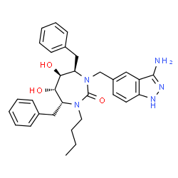 ChemSpider 2D Image | (4R,5S,6S,7R)-1-[(3-Amino-1H-indazol-5-yl)methyl]-4,7-dibenzyl-3-butyl-5,6-dihydroxy-1,3-diazepan-2-one | C31H37N5O3