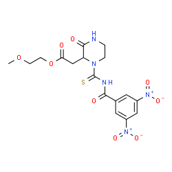 ChemSpider 2D Image | 2-Methoxyethyl {1-[(3,5-dinitrobenzoyl)carbamothioyl]-3-oxo-2-piperazinyl}acetate | C17H19N5O9S