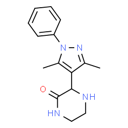 ChemSpider 2D Image | 3-(3,5-Dimethyl-1-phenyl-1H-pyrazol-4-yl)-2-piperazinone | C15H18N4O