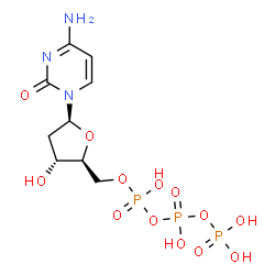 ChemSpider 2D Image | 4-Amino-1-[2-deoxy-5-O-[hydroxy[[hydroxy(phosphonooxy)phosphinyl]oxy]phosphinyl]-Î²-L-erythro-pentofuranosyl]-2(1H)-pyrimidinone | C9H16N3O13P3
