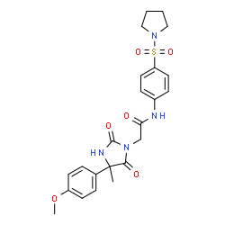 ChemSpider 2D Image | 2-[4-(4-Methoxyphenyl)-4-methyl-2,5-dioxo-1-imidazolidinyl]-N-[4-(1-pyrrolidinylsulfonyl)phenyl]acetamide | C23H26N4O6S