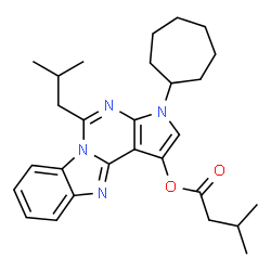 ChemSpider 2D Image | 3-Cycloheptyl-5-isobutyl-3H-pyrrolo[2',3':4,5]pyrimido[1,6-a]benzimidazol-1-yl 3-methylbutanoate | C28H36N4O2