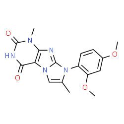 ChemSpider 2D Image | 8-(2,4-Dimethoxyphenyl)-1,7-dimethyl-1H-imidazo[2,1-f]purine-2,4(3H,8H)-dione | C17H17N5O4