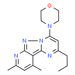 ChemSpider 2D Image | 8,10-Dimethyl-4-(4-morpholinyl)-2-propylpyrido[2',3':3,4]pyrazolo[1,5-a]pyrimidine | C18H23N5O