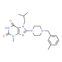 ChemSpider 2D Image | 7-Isobutyl-3-methyl-8-[4-(3-methylbenzyl)-1-piperazinyl]-3,7-dihydro-1H-purine-2,6-dione | C22H30N6O2