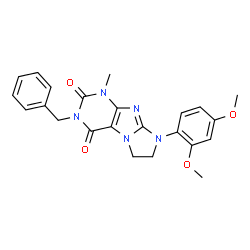 ChemSpider 2D Image | 3-Benzyl-8-(2,4-dimethoxyphenyl)-1-methyl-7,8-dihydro-1H-imidazo[2,1-f]purine-2,4(3H,6H)-dione | C23H23N5O4