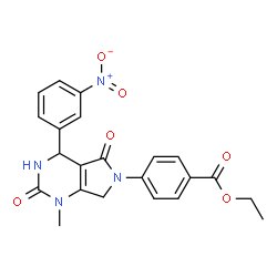 ChemSpider 2D Image | Ethyl 4-[1-methyl-4-(3-nitrophenyl)-2,5-dioxo-1,2,3,4,5,7-hexahydro-6H-pyrrolo[3,4-d]pyrimidin-6-yl]benzoate | C22H20N4O6