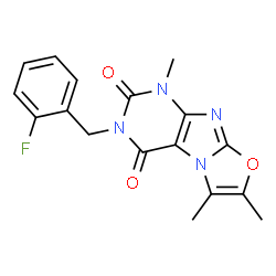 ChemSpider 2D Image | 3-(2-Fluorobenzyl)-1,6,7-trimethyl[1,3]oxazolo[2,3-f]purine-2,4(1H,3H)-dione | C17H15FN4O3