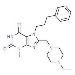 ChemSpider 2D Image | 8-[(4-Ethyl-1-piperazinyl)methyl]-3-methyl-7-(3-phenylpropyl)-3,7-dihydro-1H-purine-2,6-dione | C22H30N6O2