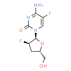 ChemSpider 2D Image | 4-Amino-1-(2,3-dideoxy-2-fluoro-alpha-D-erythro-pentofuranosyl)-5-fluoro-2(1H)-pyrimidinone | C9H11F2N3O3