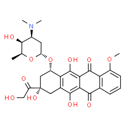 ChemSpider 2D Image | (1S,3S)-3-Glycoloyl-3,5,12-trihydroxy-10-methoxy-6,11-dioxo-1,2,3,4,6,11-hexahydro-1-tetracenyl 2,3,6-trideoxy-3-(dimethylamino)-alpha-L-lyxo-hexopyranoside | C29H33NO11