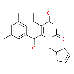ChemSpider 2D Image | 1-(3-Cyclopenten-1-ylmethyl)-6-(3,5-dimethylbenzoyl)-5-ethyl-2,4(1H,3H)-pyrimidinedione | C21H24N2O3