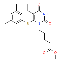 ChemSpider 2D Image | 6-((3,5-dimethylphenyl)-thio)-5-ethyl-1-(4-(methoxycarbonyl)butyl)uracil | C20H26N2O4S