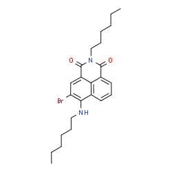 ChemSpider 2D Image | 5-Bromo-2-hexyl-6-(hexylamino)-1H-benzo[de]isoquinoline-1,3(2H)-dione | C24H31BrN2O2
