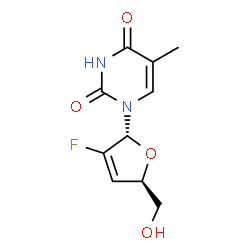 ChemSpider 2D Image | 1-[(2R,5R)-3-Fluoro-5-(hydroxymethyl)-2,5-dihydro-2-furanyl]-5-methyl-2,4(1H,3H)-pyrimidinedione | C10H11FN2O4