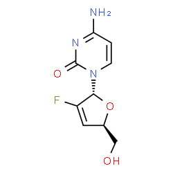 ChemSpider 2D Image | 4-Amino-1-[(2R,5R)-3-fluoro-5-(hydroxymethyl)-2,5-dihydro-2-furanyl]-2(1H)-pyrimidinone | C9H10FN3O3