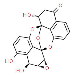 ChemSpider 2D Image | (1S,2R,4R,5S,12S,13R)-5,7,13-Trihydroxy-3,11,21,22-tetraoxaheptacyclo[10.9.1.1~1,6~.1~12,16~.0~2,4~.0~10,24~.0~20,23~]tetracosa-6(24),7,9,16(23),17,19-hexaen-15-one | C20H14O8