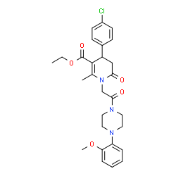 ChemSpider 2D Image | Ethyl 4-(4-chlorophenyl)-1-{2-[4-(2-methoxyphenyl)-1-piperazinyl]-2-oxoethyl}-2-methyl-6-oxo-1,4,5,6-tetrahydro-3-pyridinecarboxylate | C28H32ClN3O5