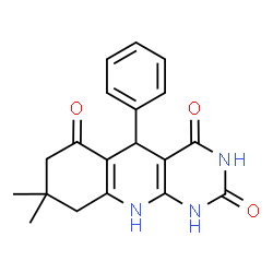 ChemSpider 2D Image | 8,8-Dimethyl-5-phenyl-5,8,9,10-tetrahydropyrimido[4,5-b]quinoline-2,4,6(1H,3H,7H)-trione | C19H19N3O3